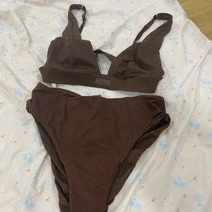 SKIMS Brown Bikini Top and High-waisted bottoms